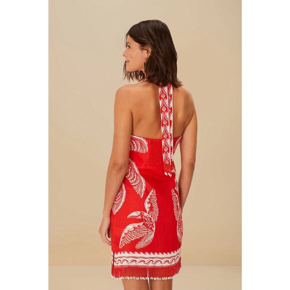 Farm Rio Red Majestic Coconut Tree Euroflax Premium Linen Mini Dress - Picture 3 of 11